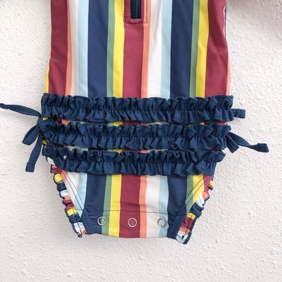 RUFFLE BUTTS One Piece Rash Guard Sunset Stripe Size 0-3 Months - Picture 3 of 6